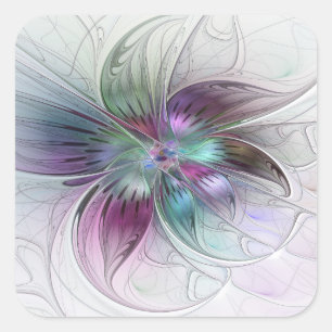Bunte abstrakte Blumen moderne florale Fractal-Kun Quadratischer Aufkleber
