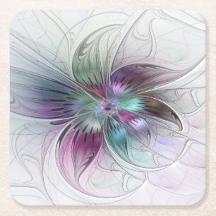 Bunte abstrakte Blumen moderne florale Fractal-Kun Rechteckiger Pappuntersetzer