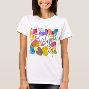 Bunte Abstrakte Botanische Boho Ausschnitt Kunst T-Shirt