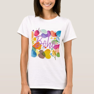 Bunte Abstrakte Botanische Boho Ausschnitt Kunst T-Shirt