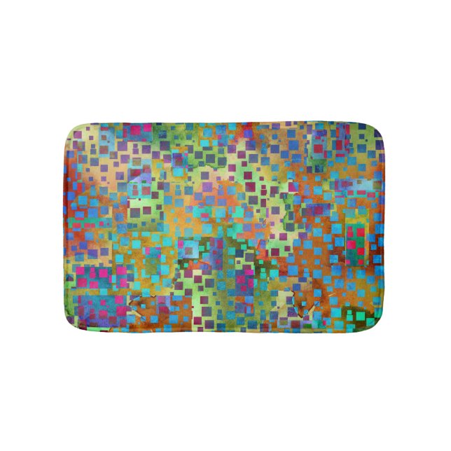 Bunte abstrakte Digital-Kunst mit Quadraten Badematte (Vorderseite)