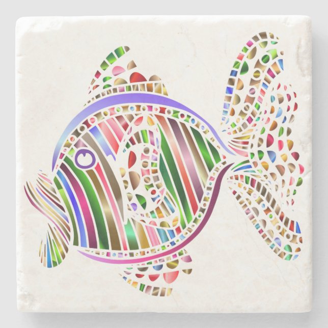Bunte abstrakte Fisch-Mosaik-Kunst Steinuntersetzer (Vorderseite)