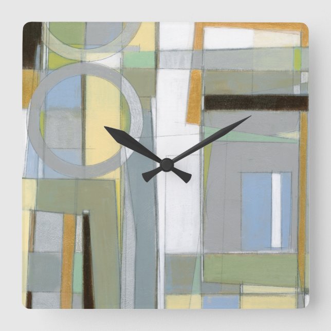 Bunte abstrakte geometrische Formen Quadratische Wanduhr (Vorderseite)