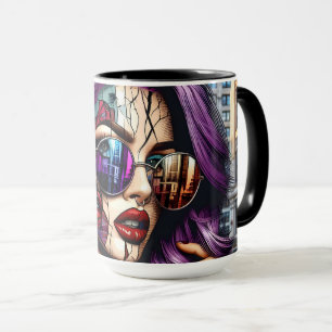 Bunte abstrakte hübsche Dame mit lila Haar Tasse