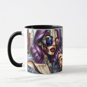 Bunte abstrakte hübsche Dame mit lila Haar Tasse