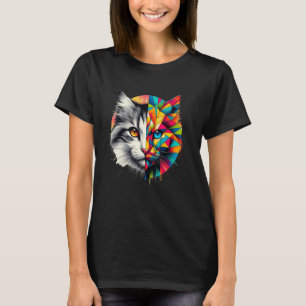 Bunte abstrakte Katzen-Halbgesicht süße Geometrie  T-Shirt