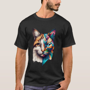 Bunte abstrakte Katzenbaby-Halbgesicht süße Geomet T-Shirt