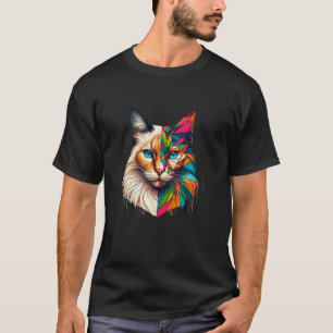 Bunte abstrakte Katzenjunges-Halbgesicht süße Geom T-Shirt