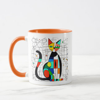 Bunte Abstrakte Katzenkunst Kubistisch Kubismus Tasse