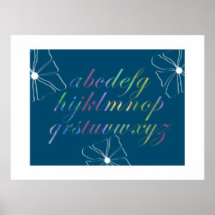 Bunte Alphabet-Buchstaben Weiße Florale Linienkuns Poster