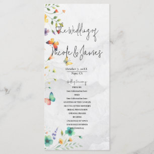 Bunte Aquarell-Blumen-Schmetterling-Hochzeit Programm