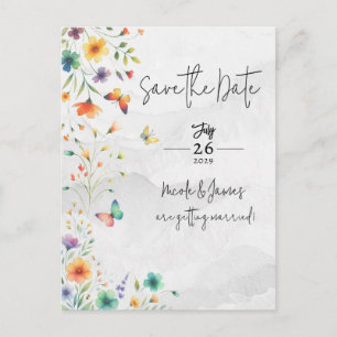 Bunte Aquarell-Blumen-Schmetterling Hochzeitsankün Ankündigungspostkarte