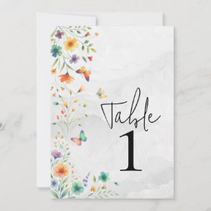 Bunte Aquarell Blumen Schmetterling Tisch Nummer Einladung