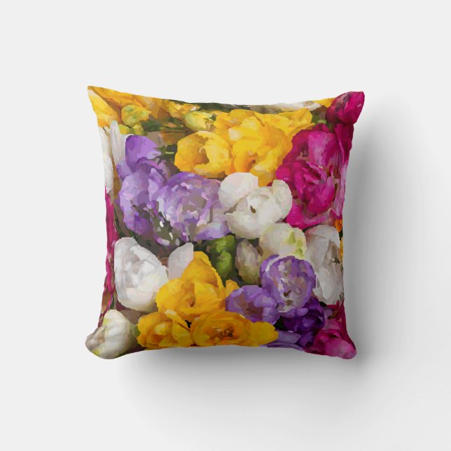 Bunte Aquarell-Blumenstrauß-Geldstrafe mit Blumen Kissen (Vorderseite)
