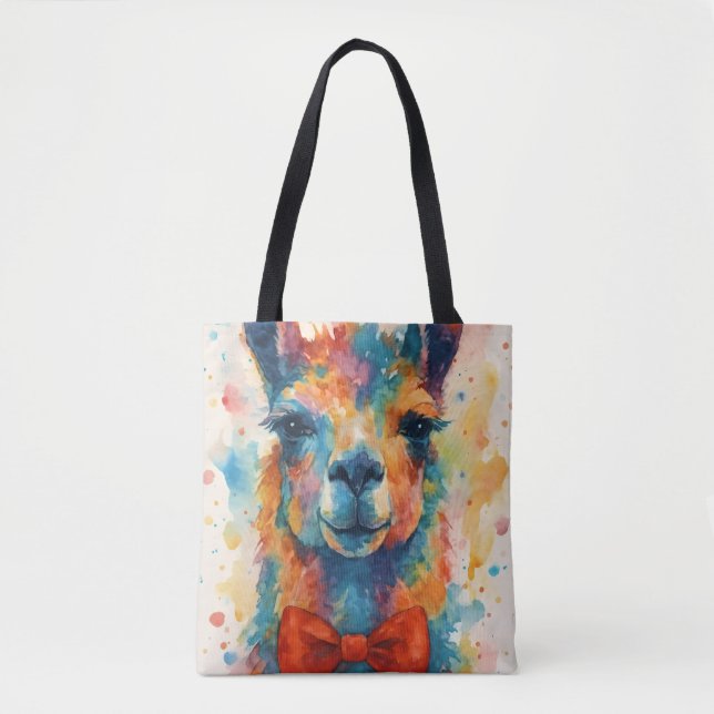 Bunte Aquarell-Lama-Tragetasche Tasche (Vorderseite)