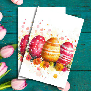 Bunte Aquarell-Oster-Eier und Blumen Seidenpapier