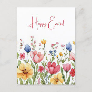 Bunte Aquarell Oster Postkarte mit Frühlingsblumen
