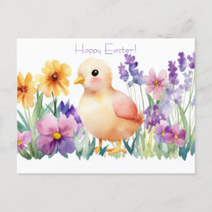 Bunte Aquarell Oster Postkarte mit Frühlingsblumen