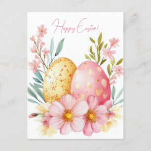 Bunte Aquarell Oster Postkarte mit Ostereiern