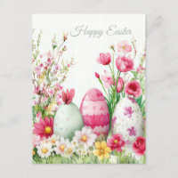 Bunte Aquarell Oster Postkarte mit Ostereiern