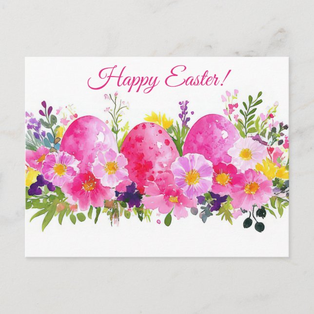 Bunte Aquarell Oster Postkarte mit Ostereiern (Vorderseite)