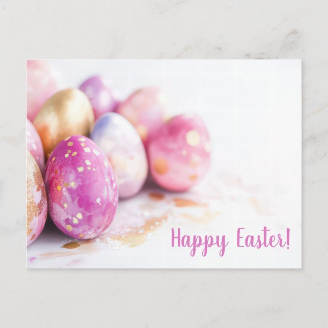 Bunte Aquarell Oster Postkarte mit Ostereiern (Vorderseite)