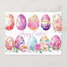 Bunte Aquarell Oster Postkarte mit Ostereiern