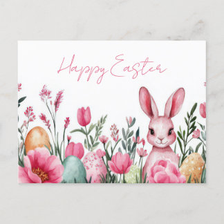 Bunte Aquarell Oster Postkarte mit Osterhase