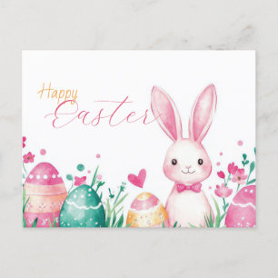 Bunte Aquarell Oster Postkarte mit Osterhase