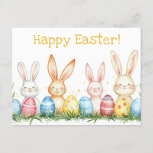 Bunte Aquarell Oster Postkarte mit Osterhasen