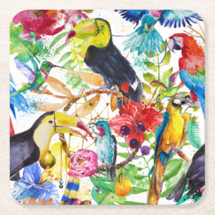 Bunte Aquarell-Papageien 2 Rechteckiger Pappuntersetzer