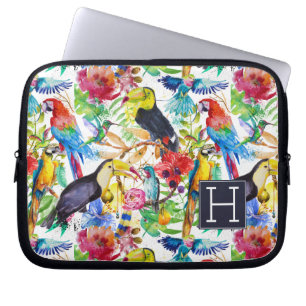 Bunte Aquarell-Papageien addieren Ihre Initiale Laptopschutzhülle