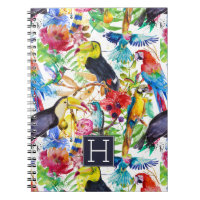Bunte Aquarell-Papageien | addieren Ihre Initiale