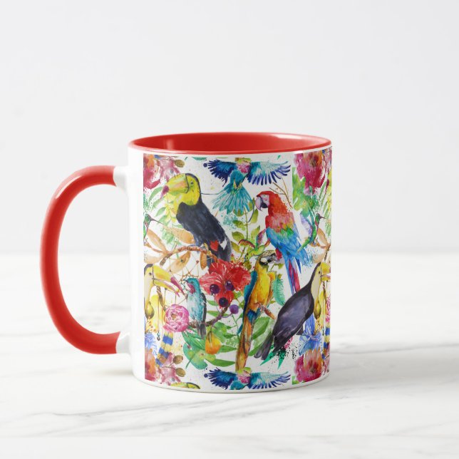 Bunte Aquarell-Papageien Tasse (Links)