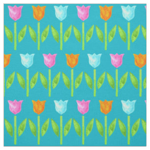 Bunte Aquarell-Tulpen in rosa, blau, orange Stoff