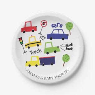 Bunte Auto-u. LKW-Jungen-Babyparty 7" Platte Pappteller