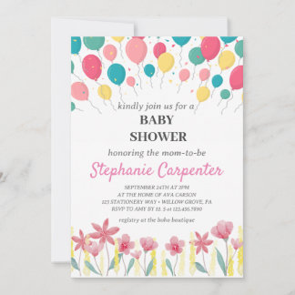 bunte BalIoons Babydusche Einladung