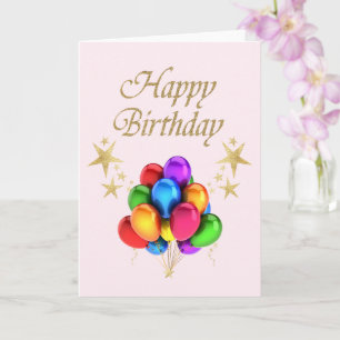 Bunte Ballons Gold Stars Glücklich Geburtstag Karte