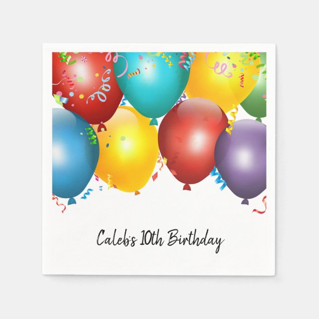 Bunte Balloons & Confetti Geburtstagsparty Serviette (Vorderseite)