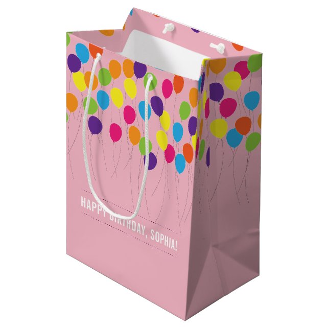 Bunte Balloons Girls Geburtstag Mittlere Geschenktüte (Vorderseite Schrägansicht)