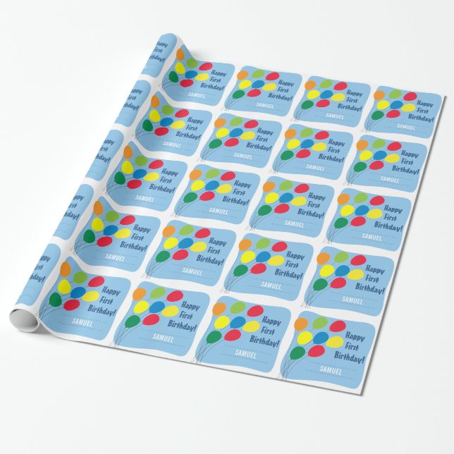 Bunte Balloons Jungs 1. Geburtstag Geschenkpapier (Ungerollt)