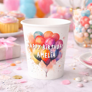 Bunte Balloons Kinder glücklich zum Geburtstag Pappbecher