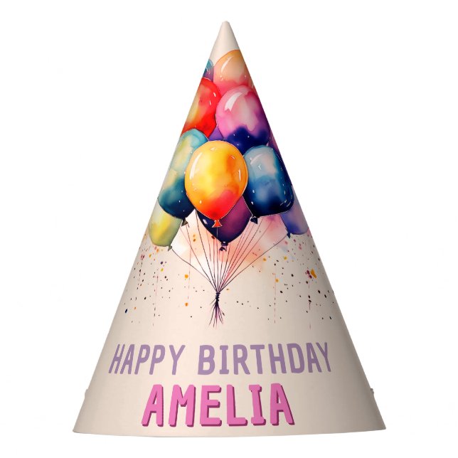 Bunte Balloons Kinder glücklich zum Geburtstag Partyhütchen (Vorderseite)