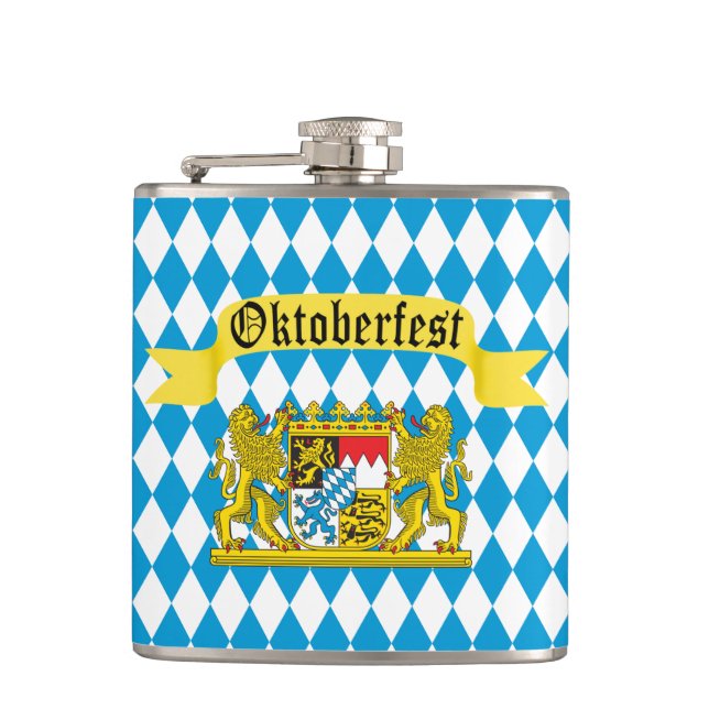 Bunte bayerische Flagge Oktoberfest Flachmann (Vorderseite)