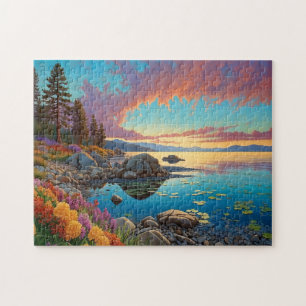 Bunte Bergsee-Blumen-Kunst