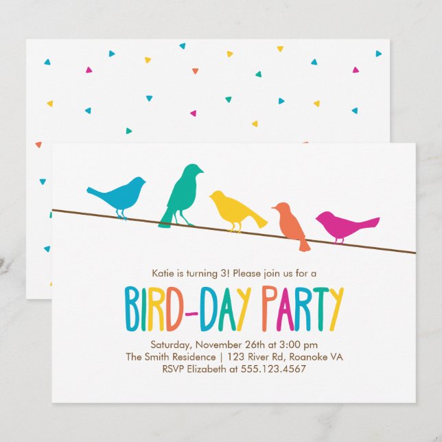 Bunte Birds Geburtstagsparty Einladung (Vorne/Hinten)