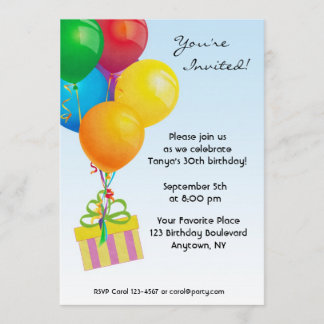 Bunte Birthday Balloons, Geschenk-Einladung Einladung
