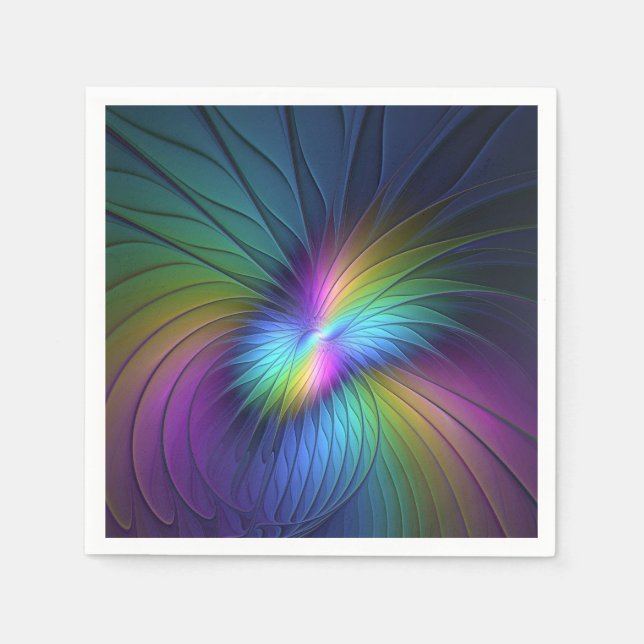 Bunte Blaue Moderne Abstrakte Fractal-Kunst Serviette (Vorderseite)