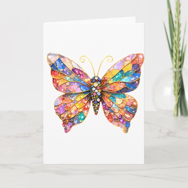Bunte Bleiglas-Schmetterling  Karte (Vorderseite)