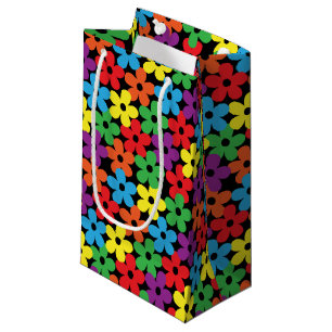 Bunte Blumen auf schwarzer kleiner Geschenk-Tasche Kleine Geschenktüte
